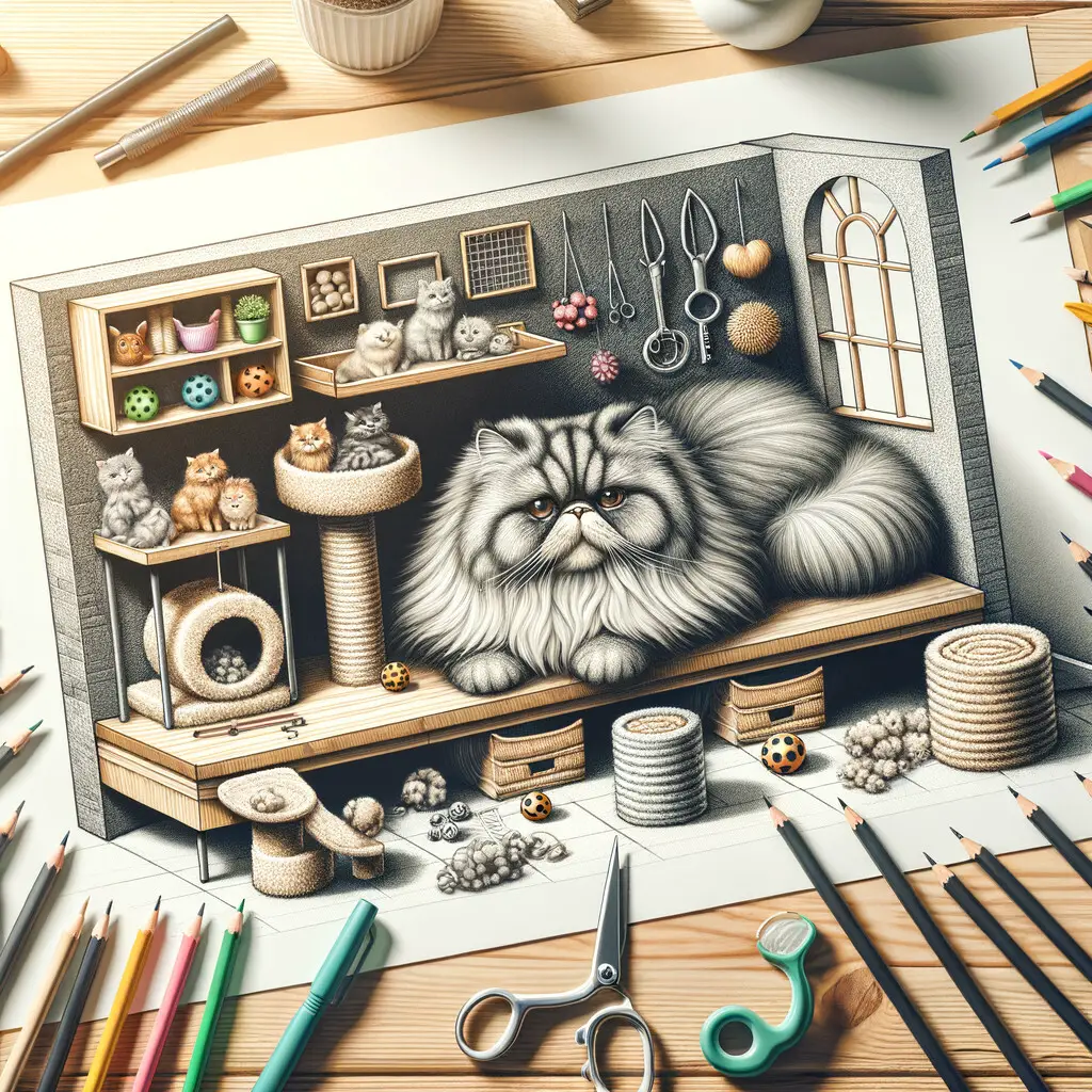 Persian cat enjoying a stress-free environment designed for optimal Persian cat care, featuring toys, scratching posts, and cozy sleeping areas for effective stress management and anxiety prevention.
