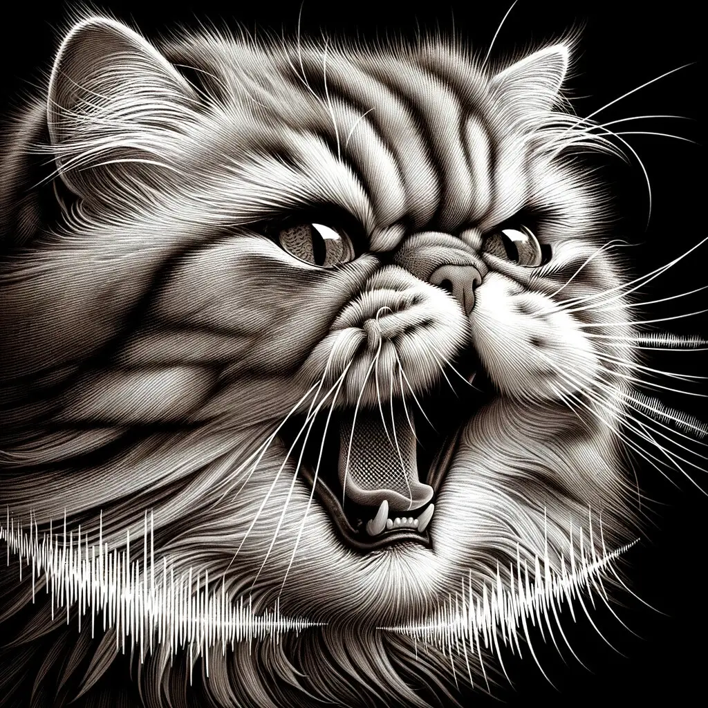 Persian cat mid-meow showcasing its unique vocalizations and distinct voice, highlighting Persian cat behavior and characteristics for better understanding of Persian cat communication and sounds.