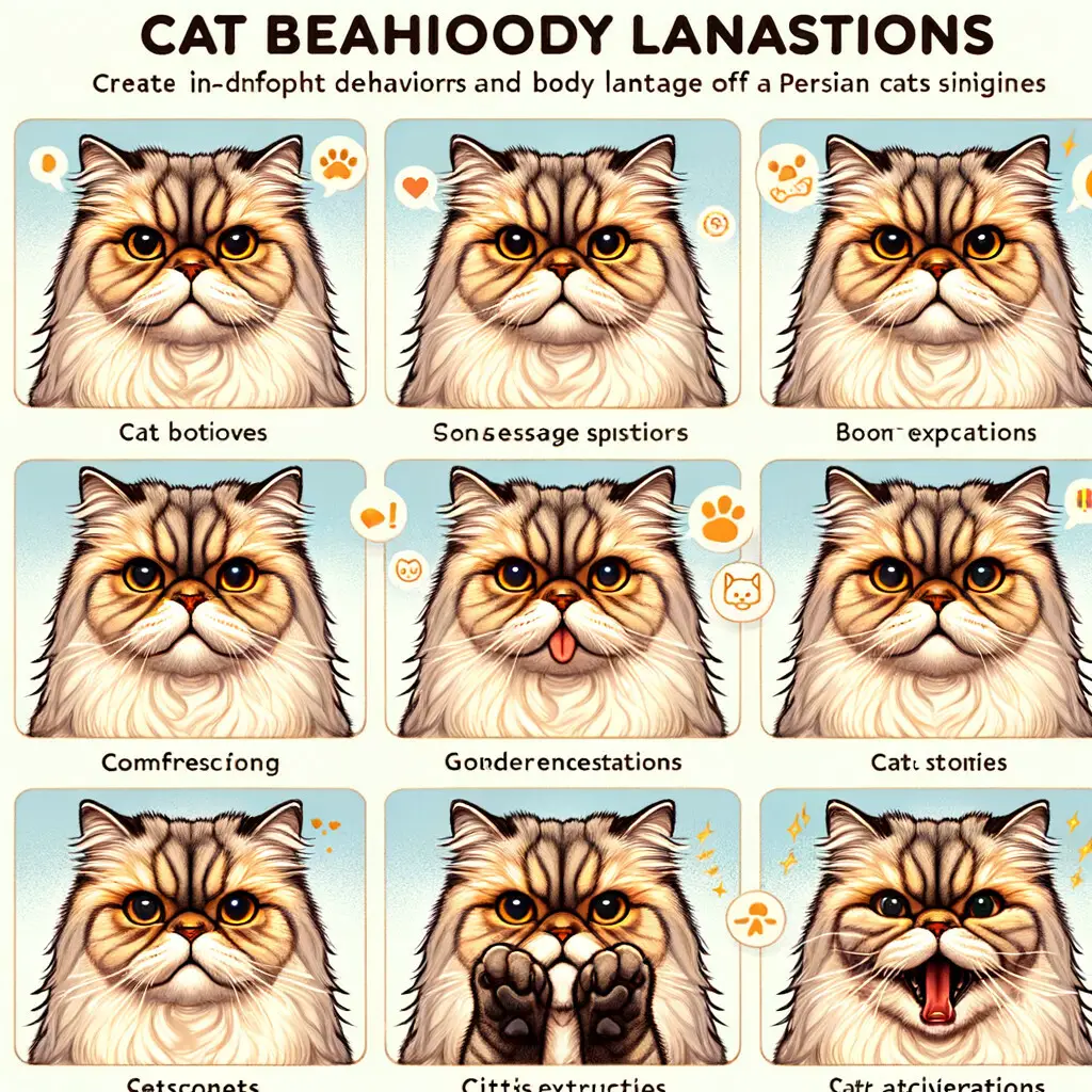 Illustration of Persian cat behavior, demonstrating various feline body language signs and communication cues, aiding in understanding cat signals and decoding cat body language for better interpretation of Persian cats.