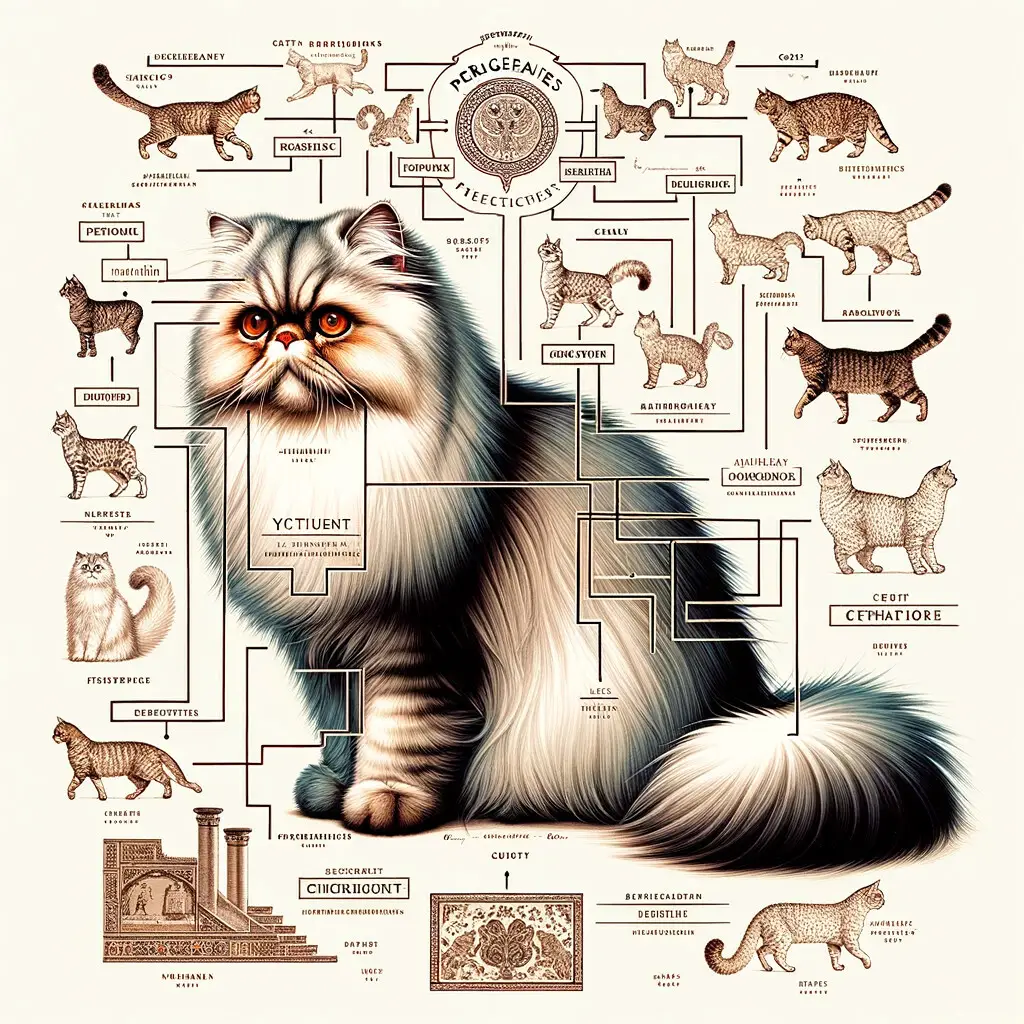 Diagram illustrating Persian Cat Pedigree, highlighting Persian Cat Characteristics and Genetics, and providing insight into Persian Cat History and Understanding Cat Pedigrees, emphasizing the rich Persian Cat Ancestry and Lineage of the Purebred Persian Cat Breed.