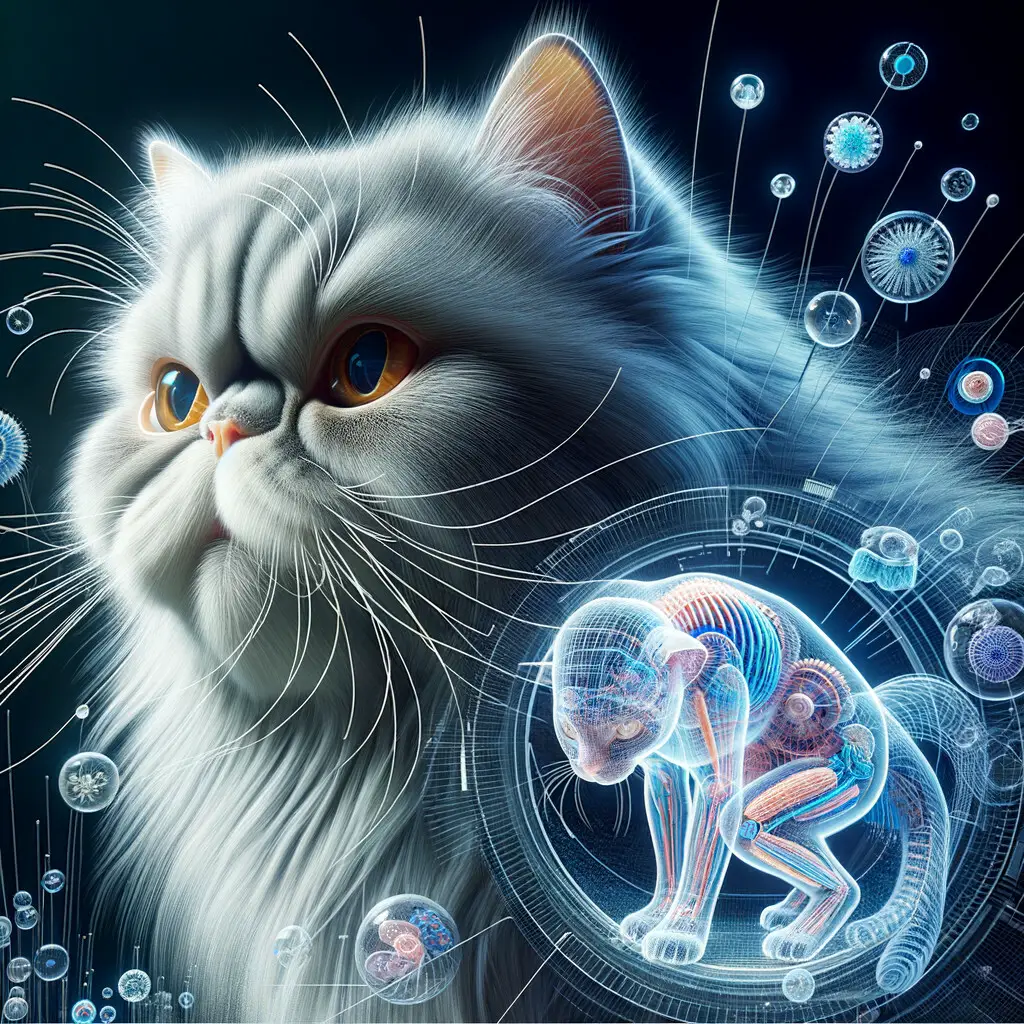 Anatomical illustration of a Persian cat purring, highlighting the complexity of Persian cat behavior, communication, and characteristics, providing insight into the mystery of why and how Persian cats purr.