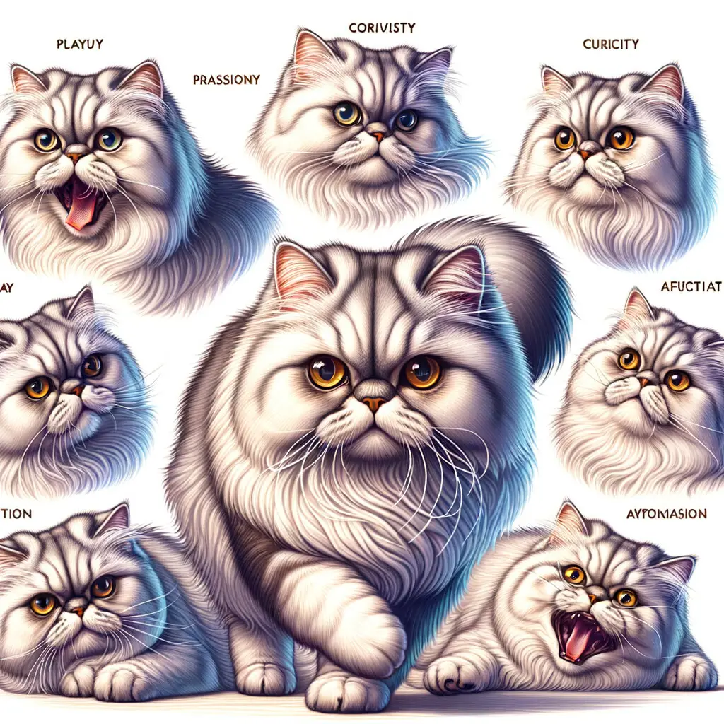 Professional illustration of Persian cat behavior and emotions, showcasing understanding of Persian cat personality, temperament, psychology, and emotional needs for optimal care.