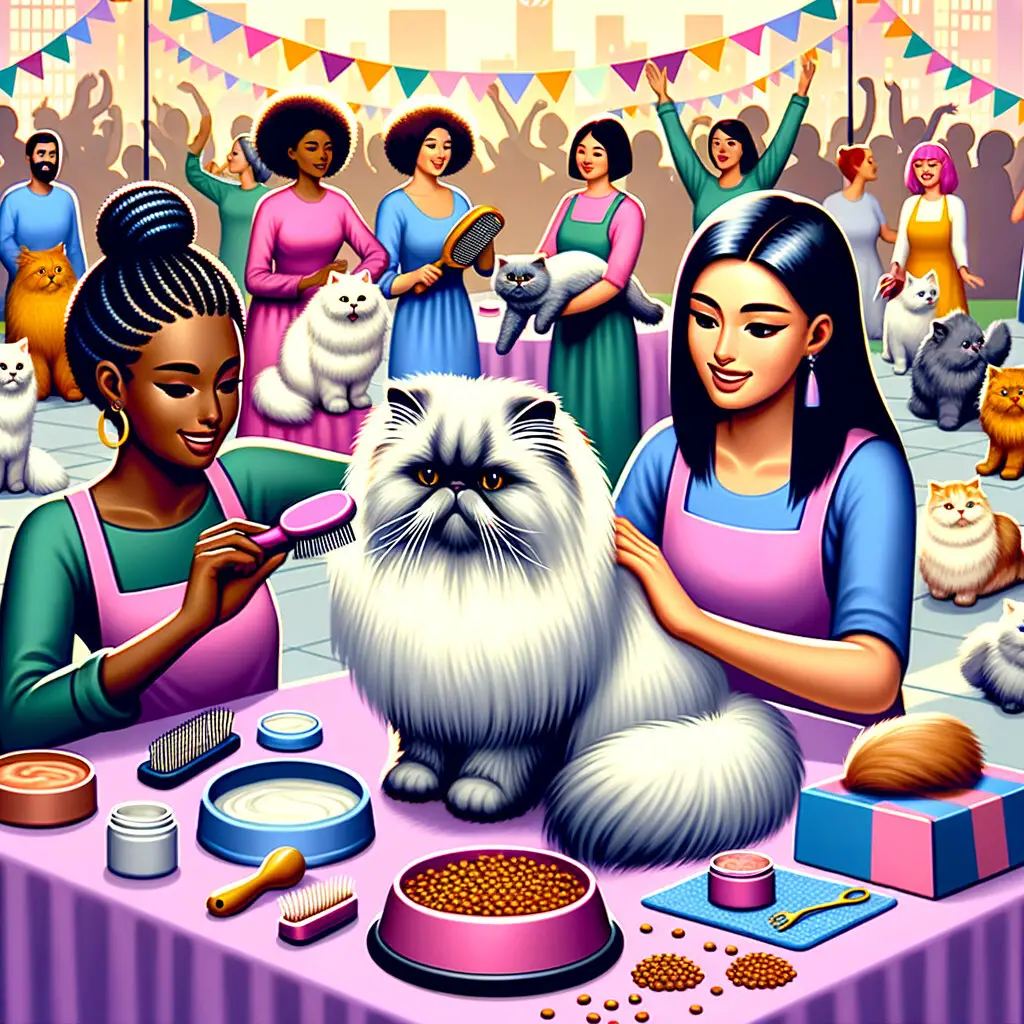 Persian cat lovers joyfully celebrating National Cat Day with various activities, pampering Persian cats with care essentials, and exploring Cat Day celebration ideas at Cat Day events.
