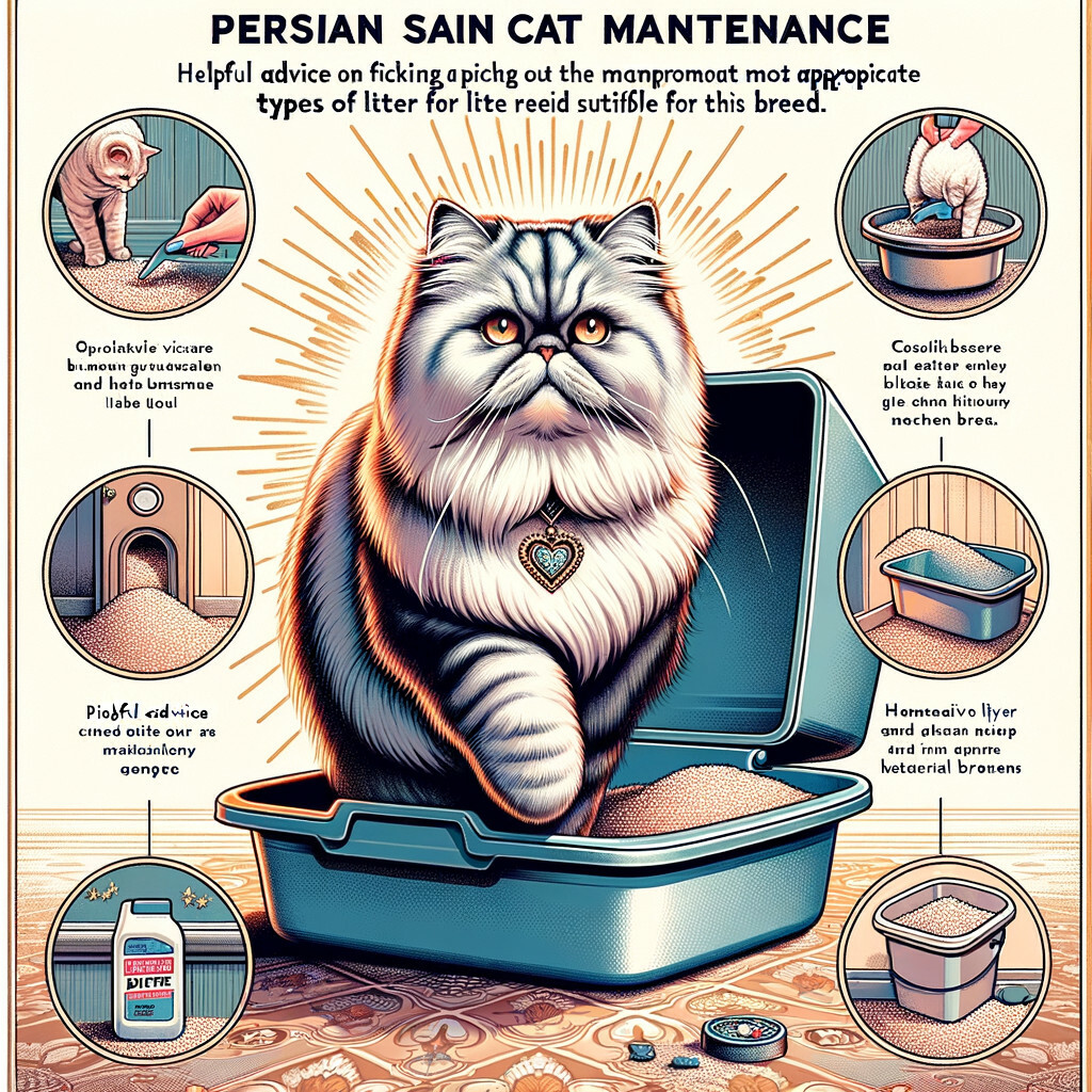 Persian cat elegantly using a top-rated cat litter box, with a guide on Persian cat care and tips on the best cat litter types for Persian cats for optimal Persian cat hygiene.